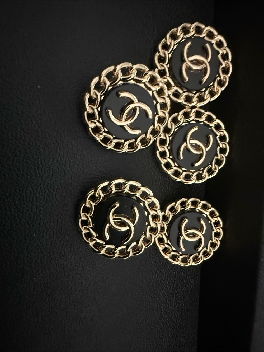 Preloved Chanel Gold-Tone Black Enamel CC Logo Button set of 5
